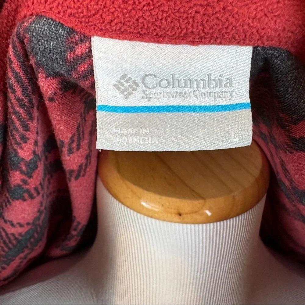 Womens Columbia Pullover Jacket Sz Large Red Black Plaid Quarter Zip
